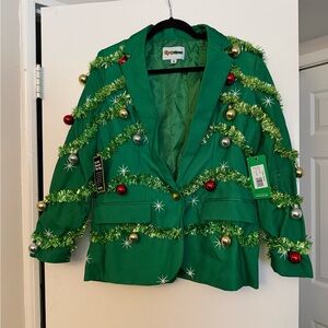 NWT Tipsy Elves Green Gaudy Garland Holiday Blazer